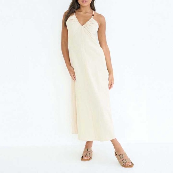 Japra NWT Linen Cream Maxi Dress - Picture 1 of 8